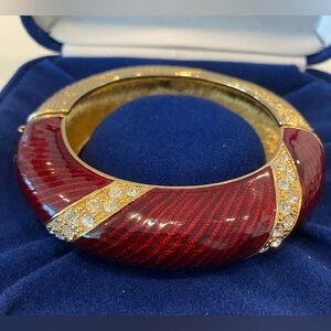 Camrose & Kross JBK Cranberry & Gold-tone Hinged Bangle with Crystal Accents